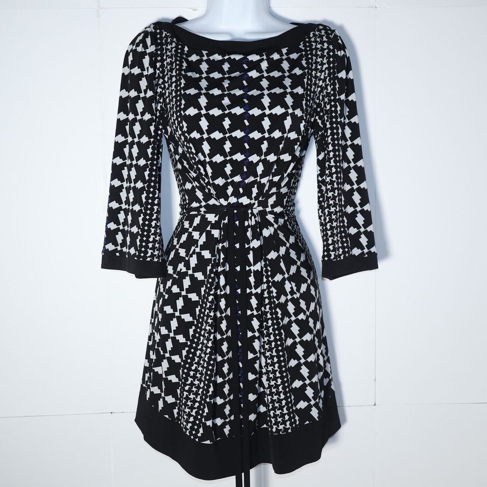 Laundry By Design Womens Dress Black White Size S Petite Half Sleeve Sleeve
